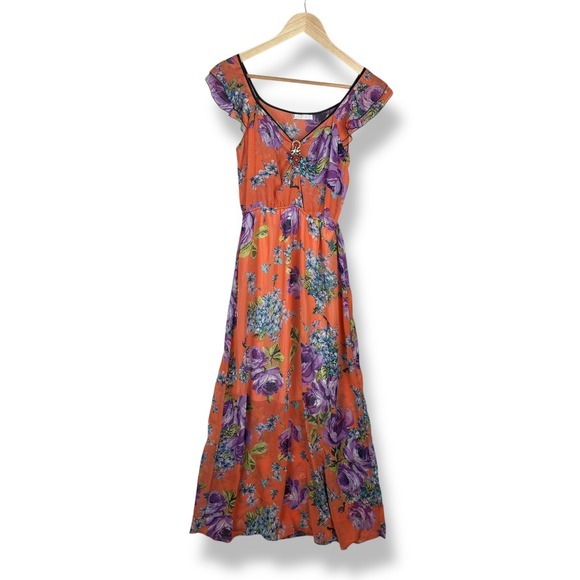 Julia‎ Silk Blend Floral Maxi Dress Womens Size Small Boho Fairy Indie Y2K 2000s - Picture 10 of 16